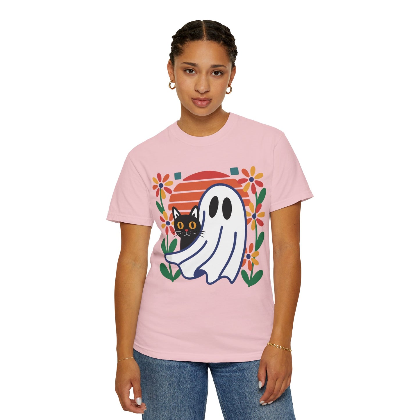 Retro Ghost & Cat Halloween T-shirt | Comfort Colors® Fall Tee