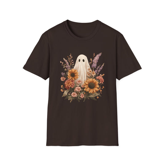 Whimsical Ghost Floral T-Shirt | Cozy, Fun Graphic Tee for Halloween, Autumn, Casual Wear, Gifts