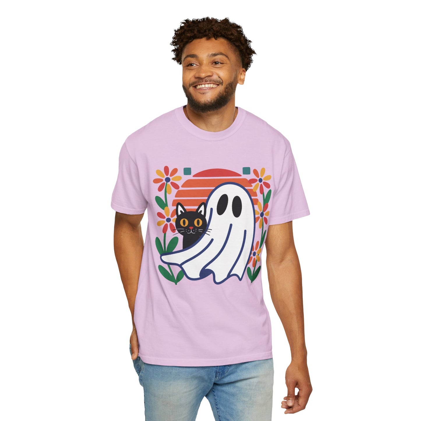 Retro Ghost & Cat Halloween T-shirt | Comfort Colors® Fall Tee