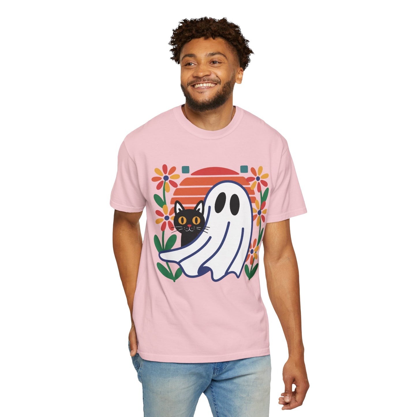 Retro Ghost & Cat Halloween T-shirt | Comfort Colors® Fall Tee
