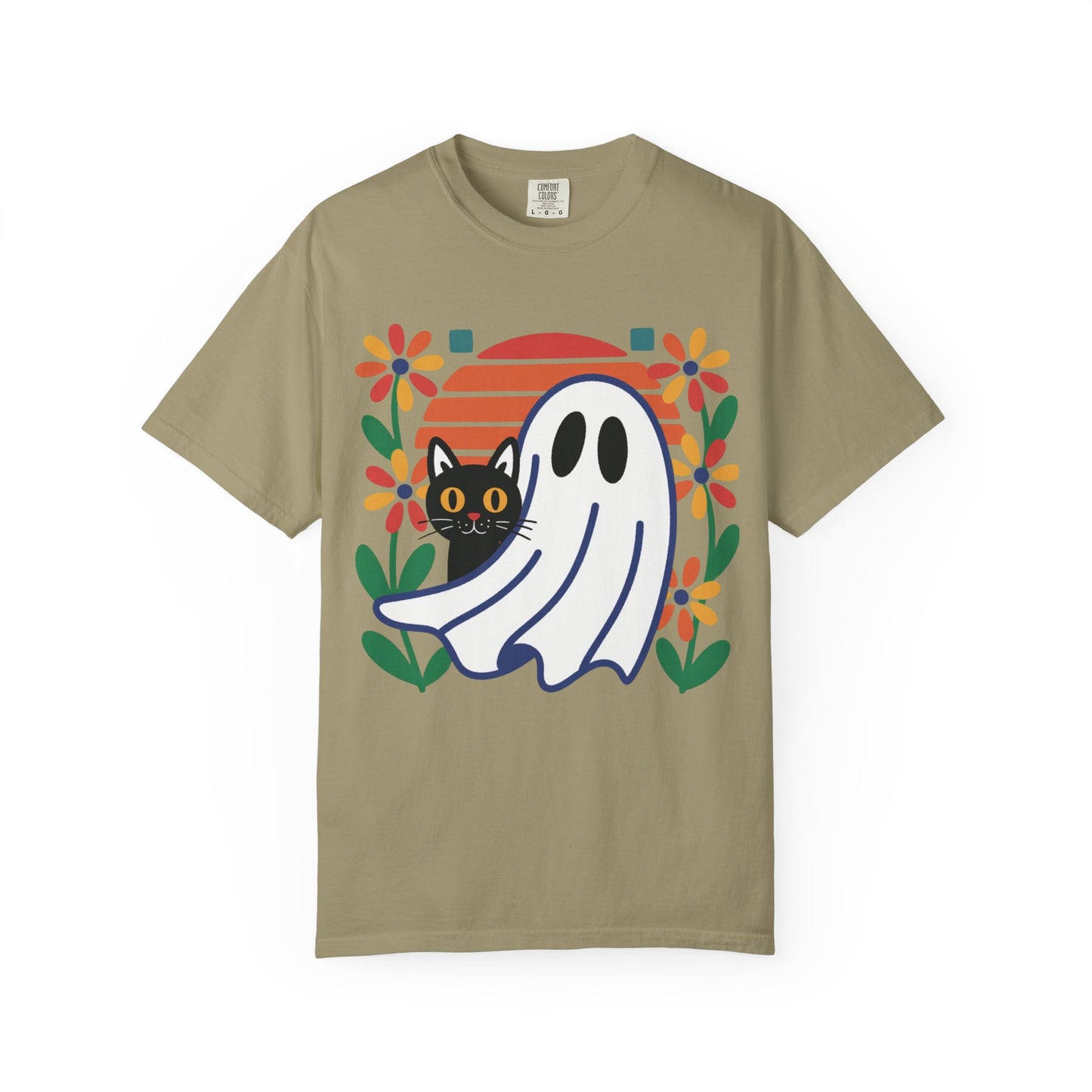 Retro Ghost & Cat Halloween T-shirt | Comfort Colors® Fall Tee