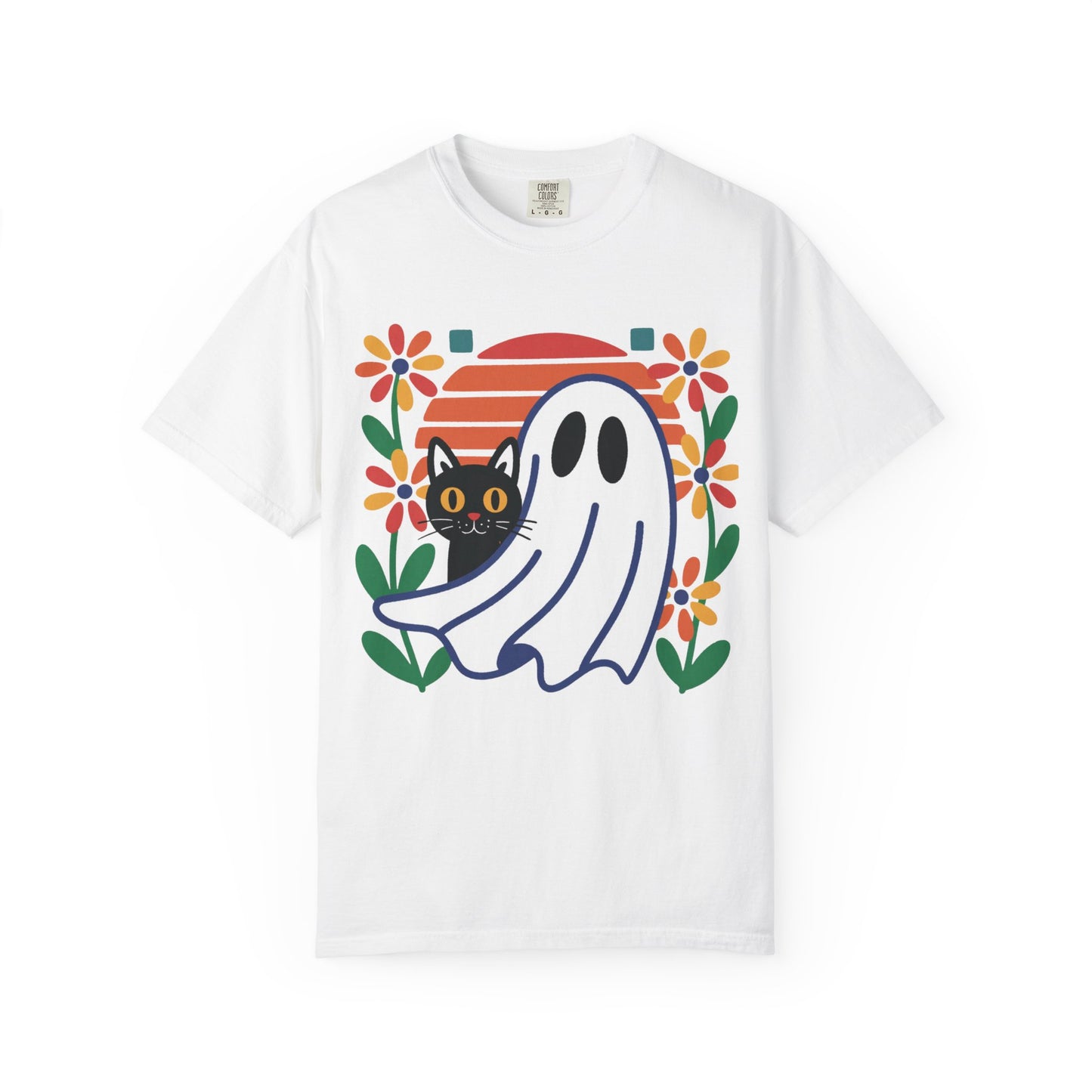 Retro Ghost & Cat Halloween T-shirt | Comfort Colors® Fall Tee