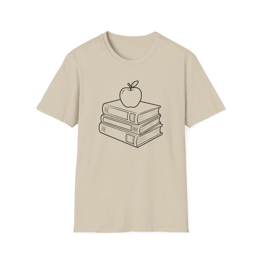 Teacher Apple Stack T‑Shirt — Minimalist Books & Apple Tee for Educators