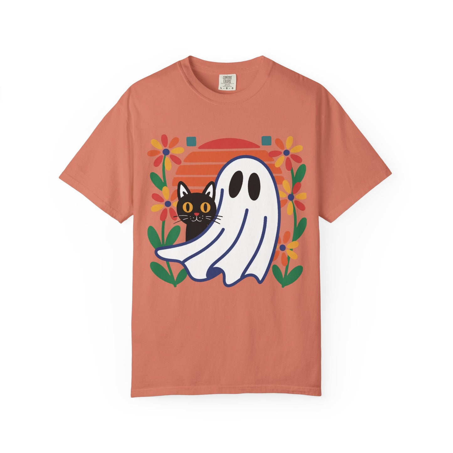 Retro Ghost & Cat Halloween T-shirt | Comfort Colors® Fall Tee