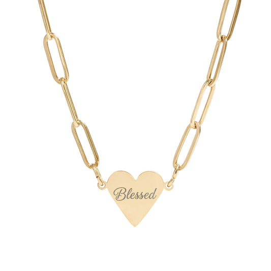 Blessed Heart Paperclip Chain Necklace