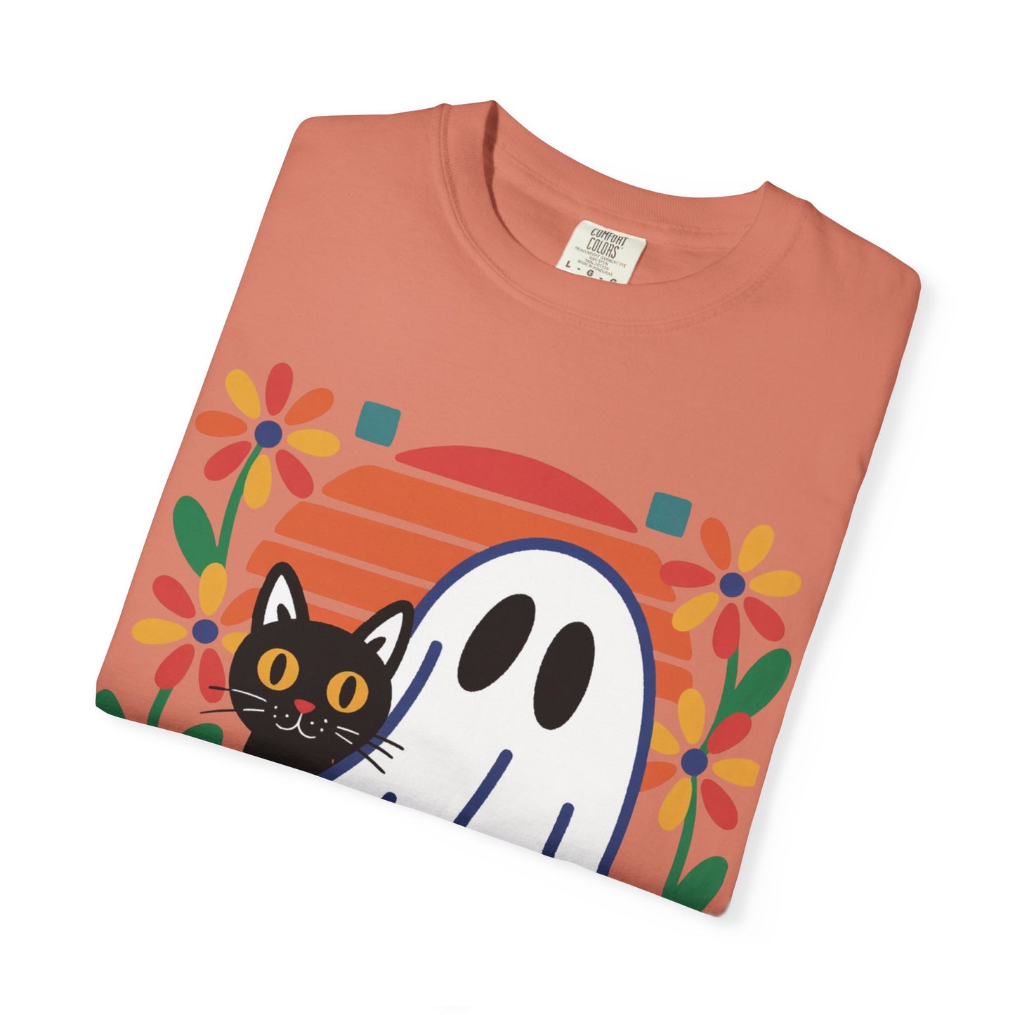 Retro Ghost & Cat Halloween T-shirt | Comfort Colors® Fall Tee