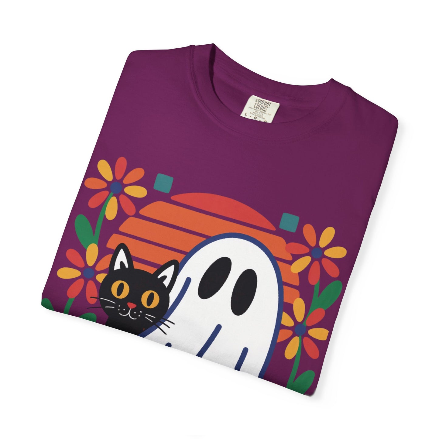 Retro Ghost & Cat Halloween T-shirt | Comfort Colors® Fall Tee