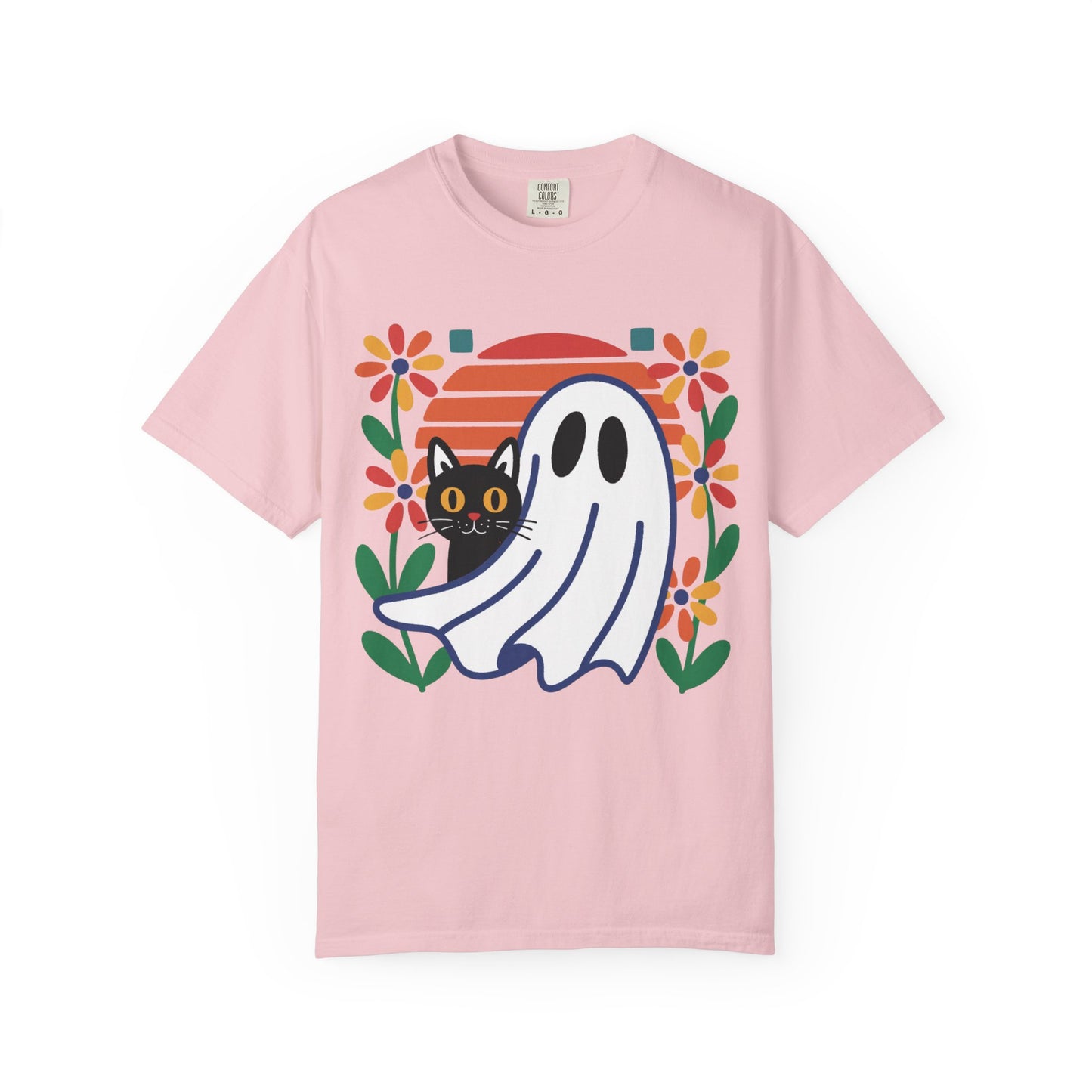 Retro Ghost & Cat Halloween T-shirt | Comfort Colors® Fall Tee