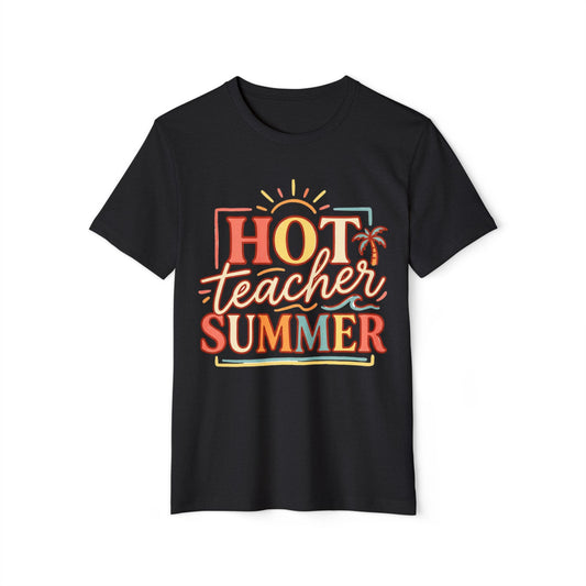Teacher Summer T‑Shirt - Organic "Hot Teacher Summer" Retro Sun Design