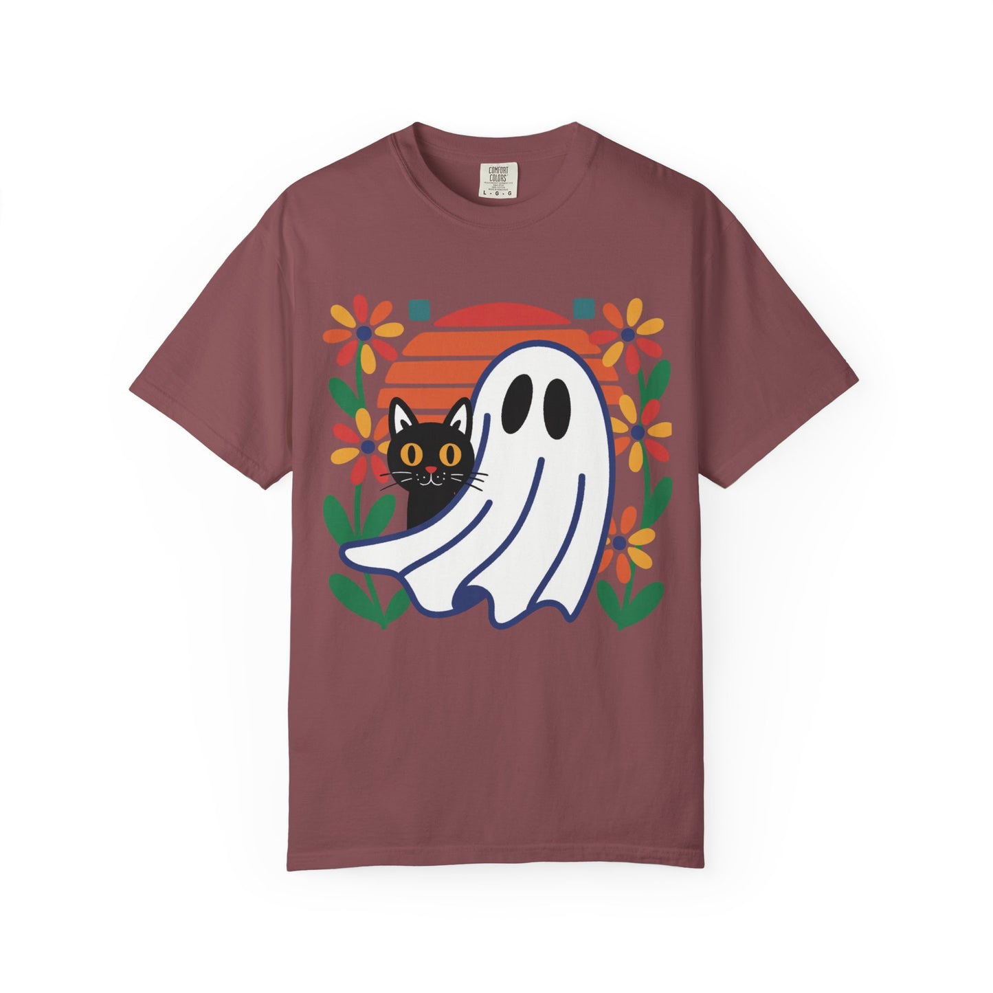 Retro Ghost & Cat Halloween T-shirt | Comfort Colors® Fall Tee