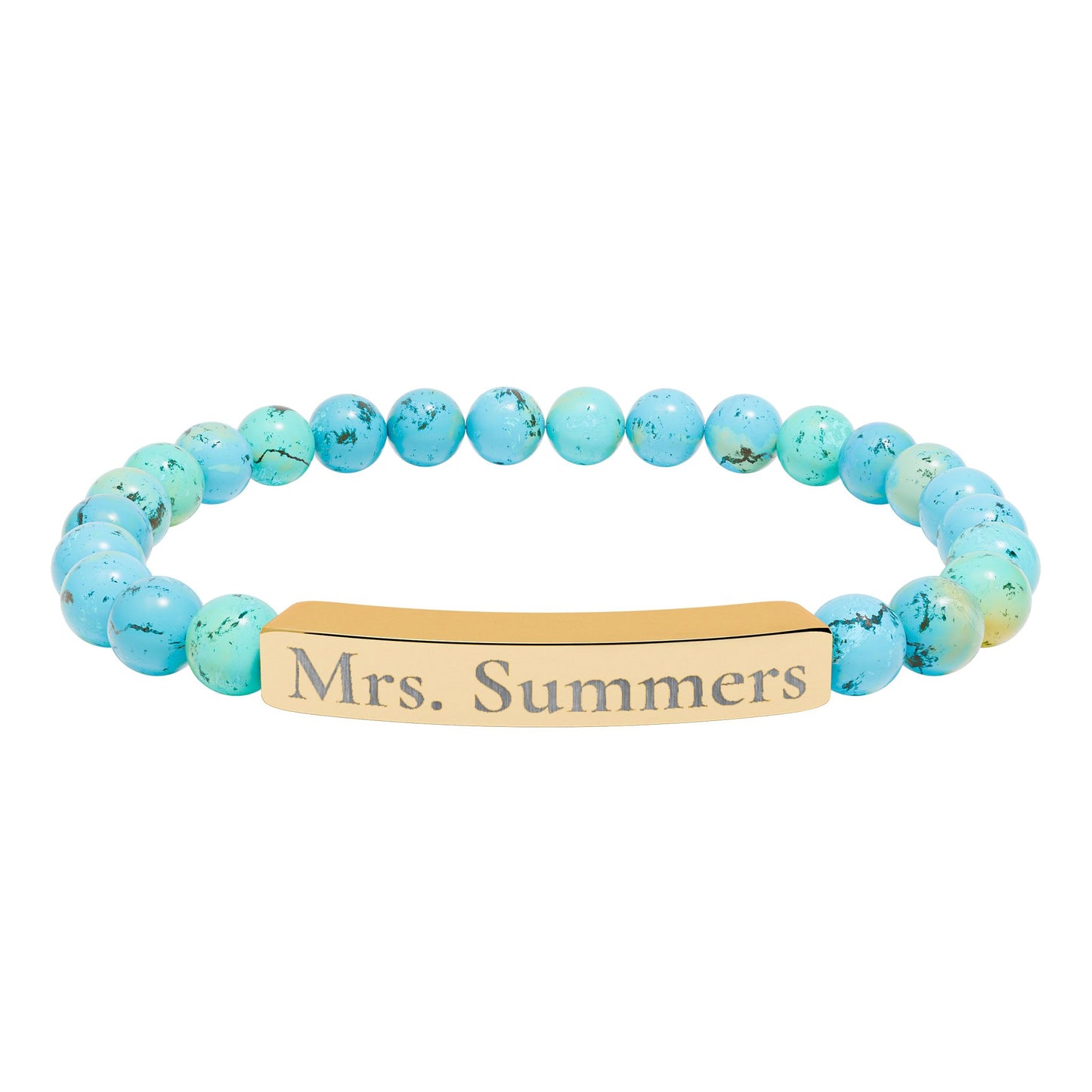 Personalized Teacher Bracelet, Custom Engraved Name Bar Bracelet, Natural Stone Beaded Gift for Teacher Appreciation or School Staf