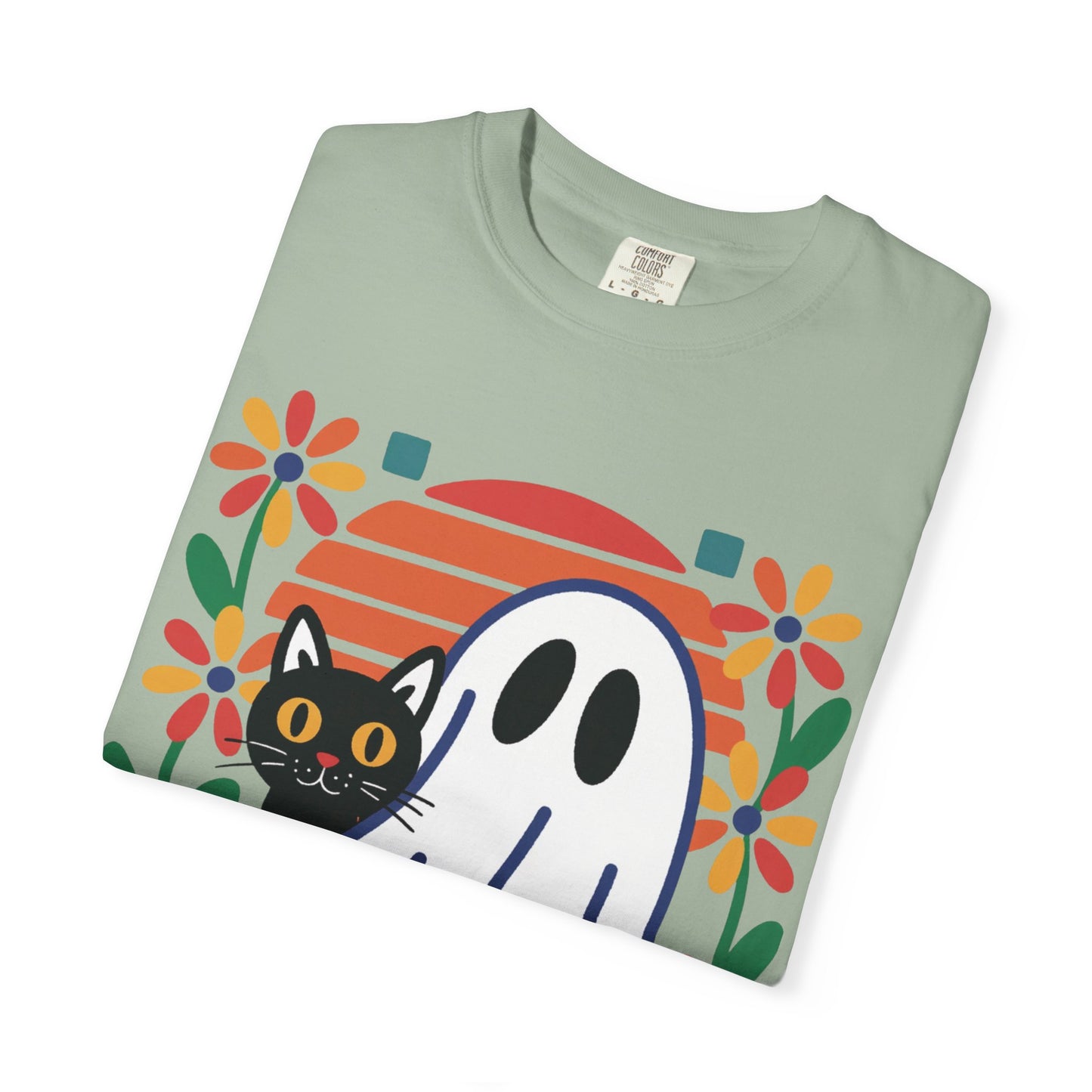 Retro Ghost & Cat Halloween T-shirt | Comfort Colors® Fall Tee
