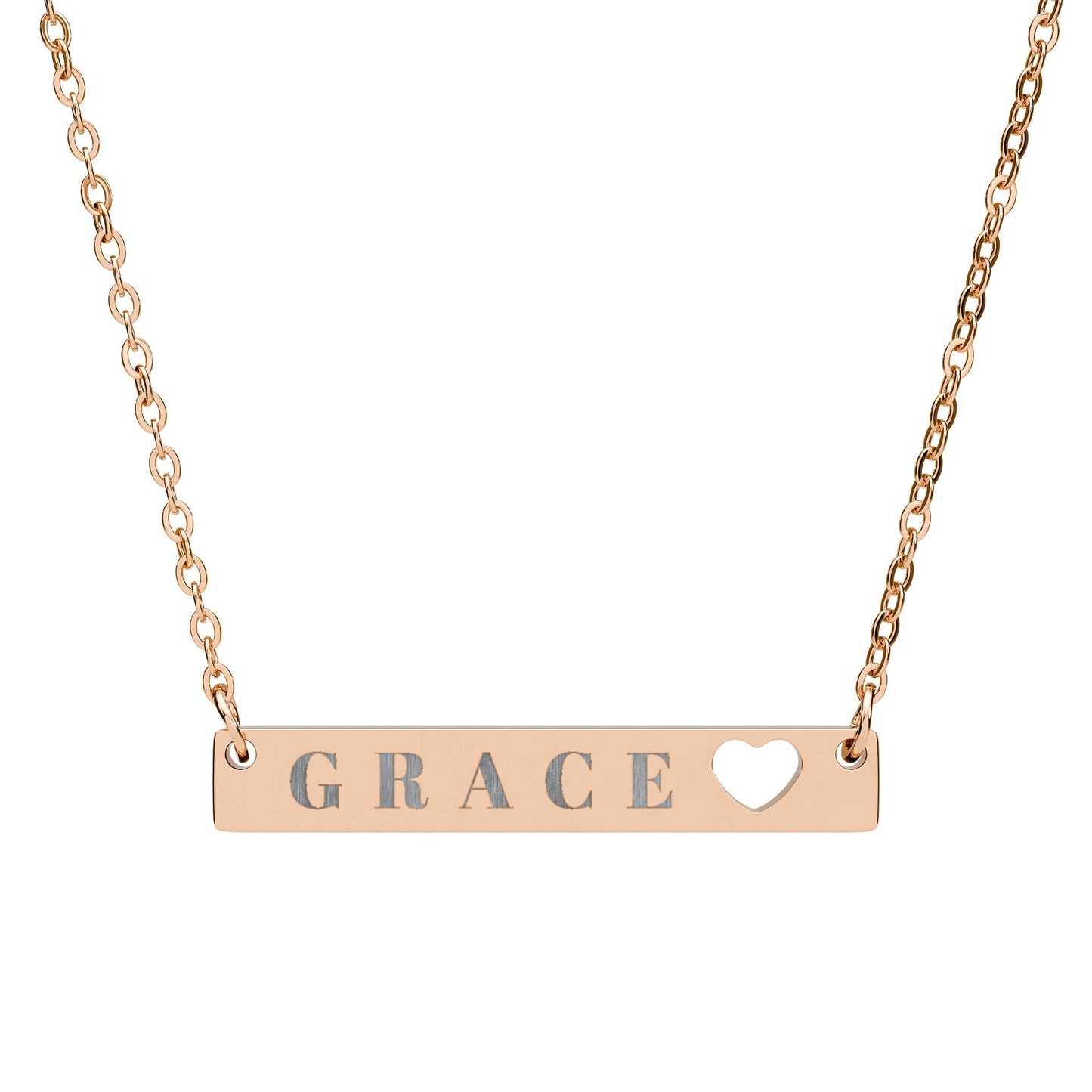 Grace Necklace, Dainty Bar Necklace, Heart Cutout Necklace, Minimalist Jewelry Gift for Her, Gold Silver Rose Gold Necklace