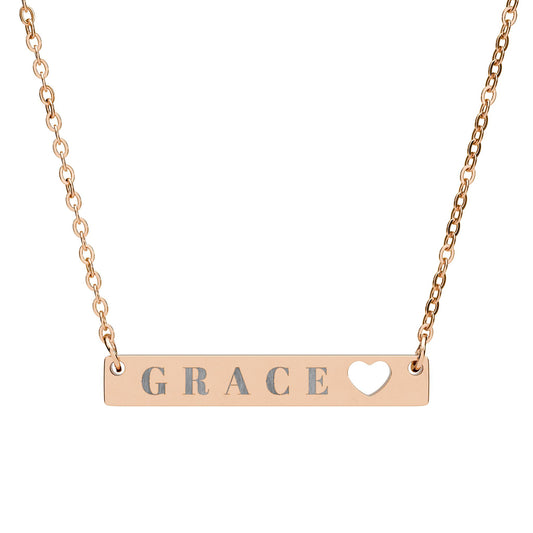 Grace Necklace, Dainty Bar Necklace, Heart Cutout Necklace, Minimalist Jewelry Gift for Her, Gold Silver Rose Gold Necklace
