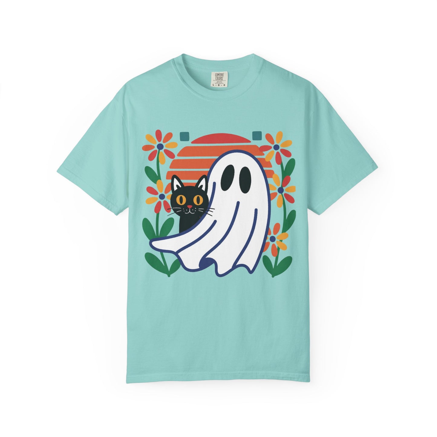 Retro Ghost & Cat Halloween T-shirt | Comfort Colors® Fall Tee