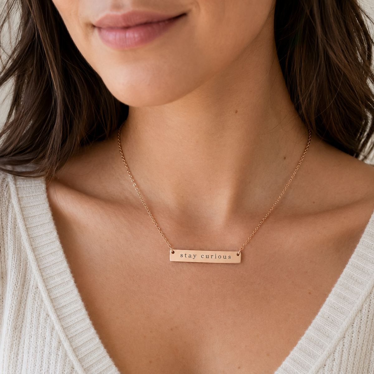 stay curious Horizontal Bar Necklace | Engraved Name Plate Necklace