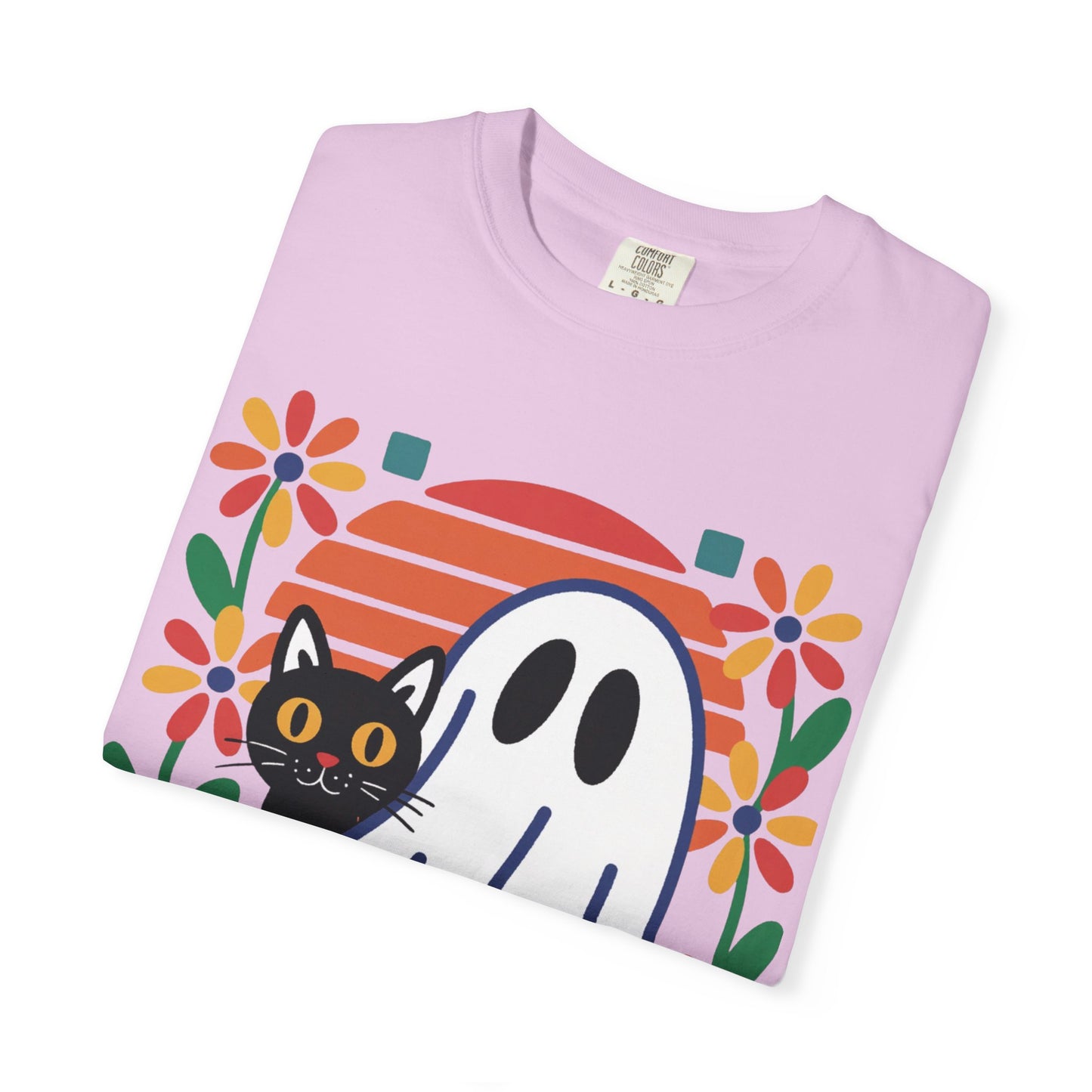 Retro Ghost & Cat Halloween T-shirt | Comfort Colors® Fall Tee