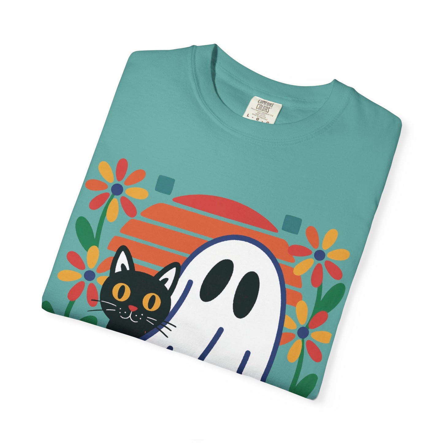 Retro Ghost & Cat Halloween T-shirt | Comfort Colors® Fall Tee