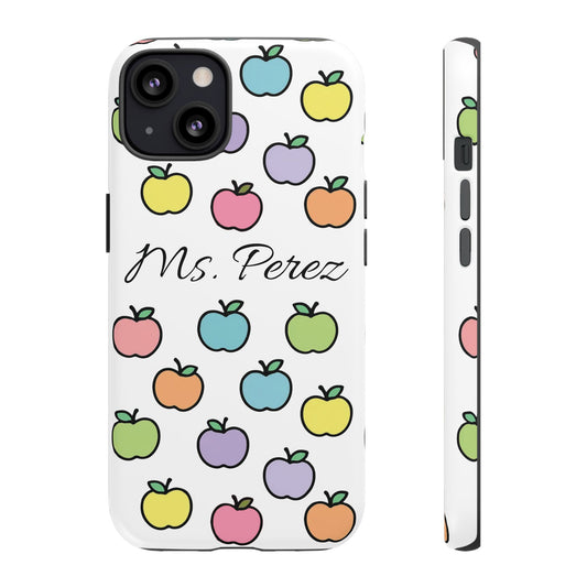 Personalized Teacher Apple Phone Case | Custom Name Teacher iPhone Case | Cute Apple Pattern Phone Case | Teacher Gift
