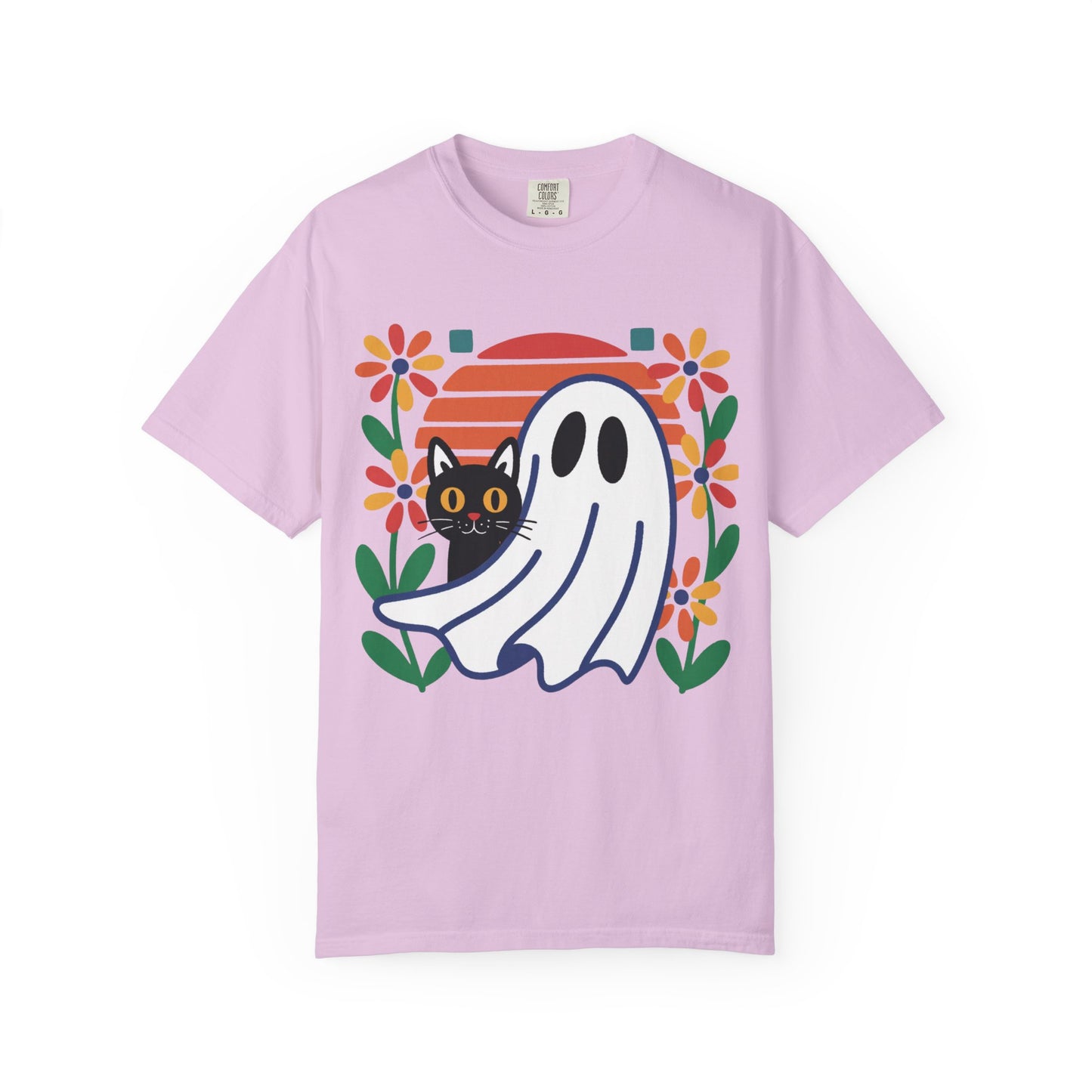 Retro Ghost & Cat Halloween T-shirt | Comfort Colors® Fall Tee