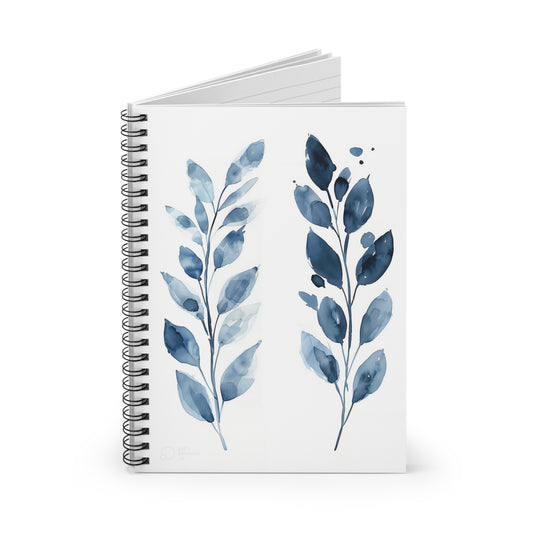 Elegant Floral Spiral Notebook - Ruled Line, Journal, Planner, Stationery Gift, Watercolor Leaves Decor