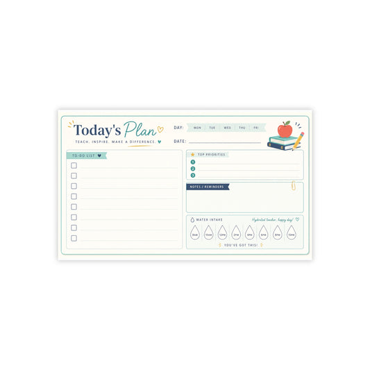 Teacher Notepad, Post-it Desk Pad, Daily Planner To Do List Water Tracker, 50 Sticky Sheets, Teacher Appreciation Back to School Gift