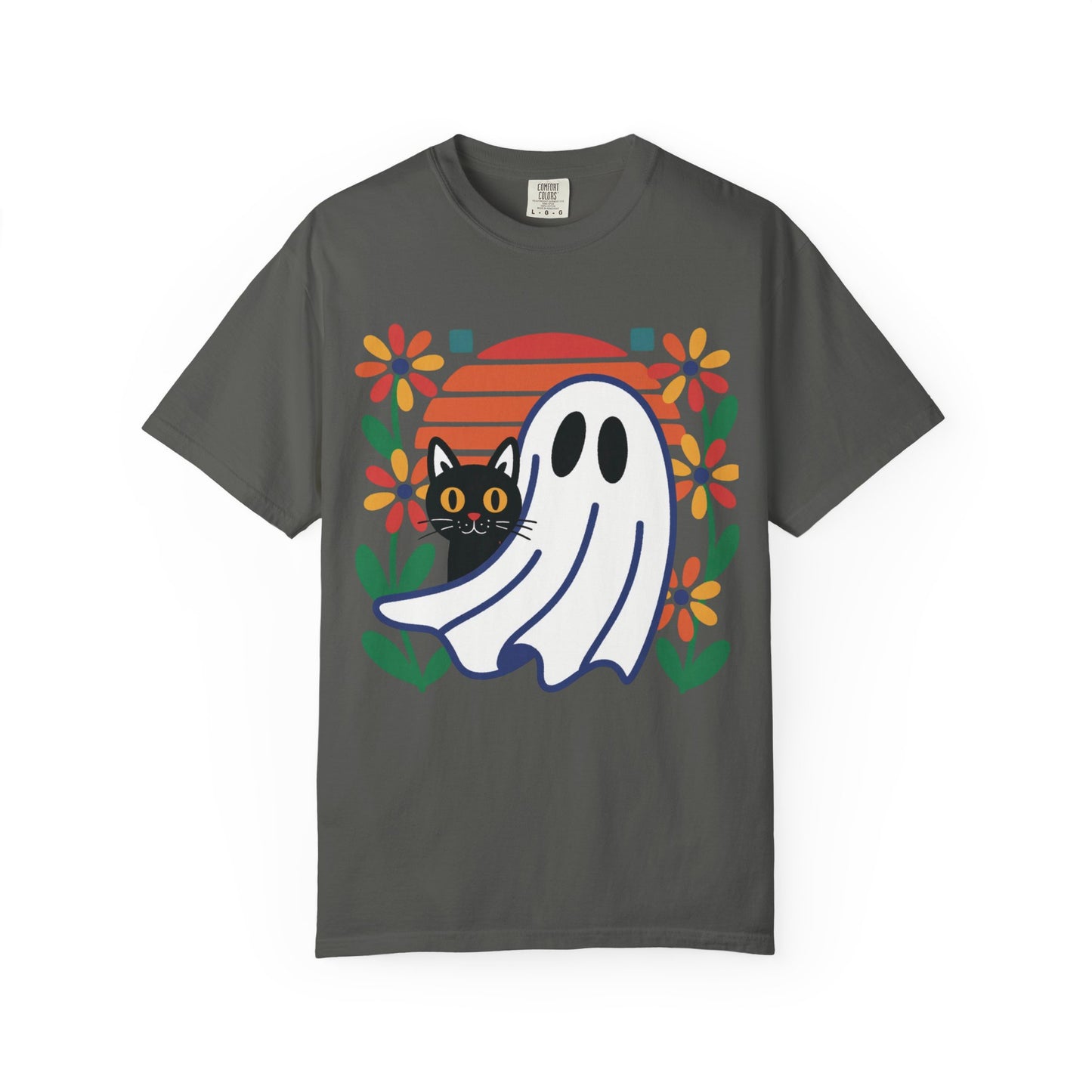 Retro Ghost & Cat Halloween T-shirt | Comfort Colors® Fall Tee