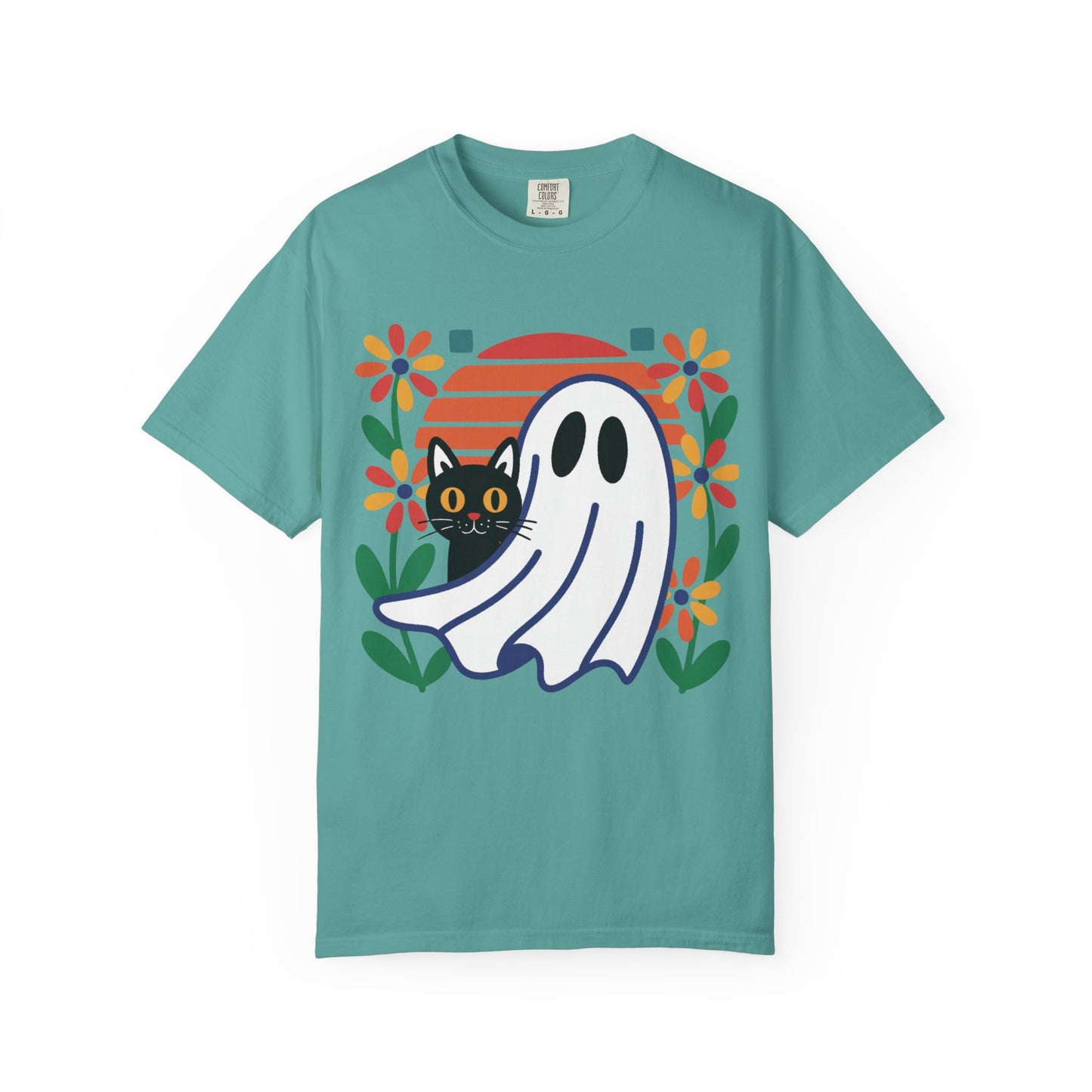Retro Ghost & Cat Halloween T-shirt | Comfort Colors® Fall Tee