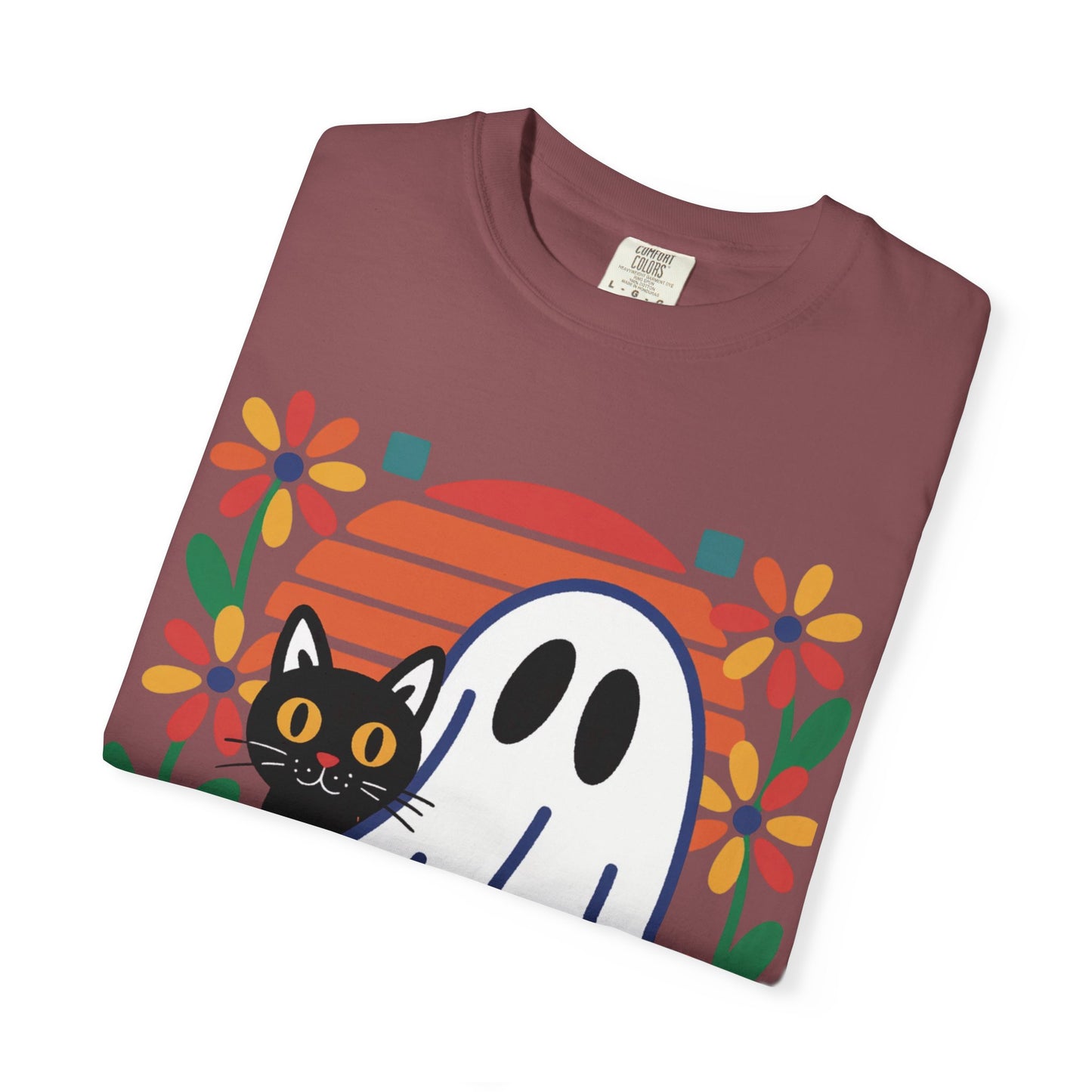 Retro Ghost & Cat Halloween T-shirt | Comfort Colors® Fall Tee