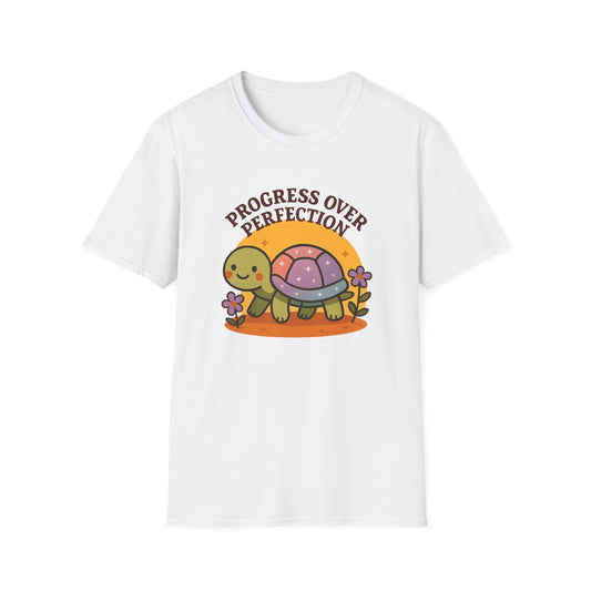 Progress Over Perfection Shirt – Cute Turtle Graphic Tee, Comfort Colors Inspired, Growth Mindset T-Shirt for Teachers, Students & Everyday Wear