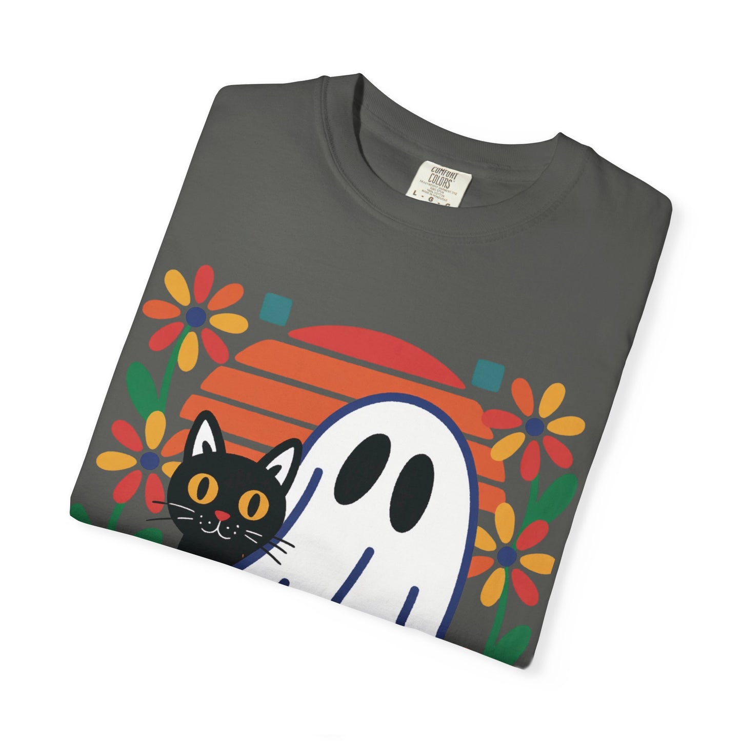Retro Ghost & Cat Halloween T-shirt | Comfort Colors® Fall Tee