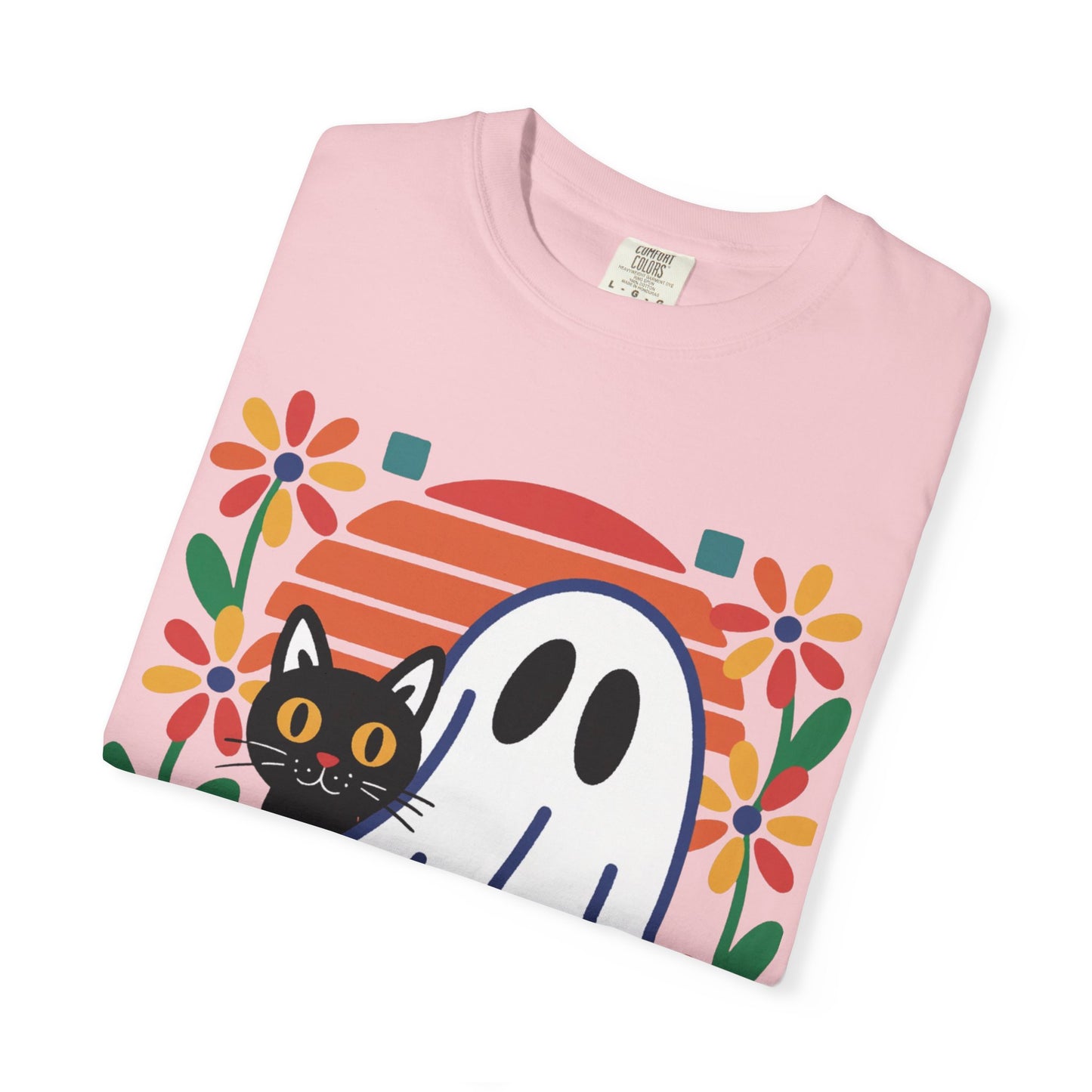 Retro Ghost & Cat Halloween T-shirt | Comfort Colors® Fall Tee