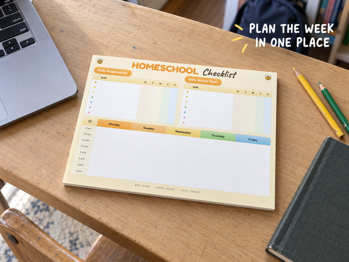 Homeschool Planner Sticky Note Pad, Weekly Schedule Checklist, 8x6 Homeschool Organizer, 50 Sheet School Routine Notepad