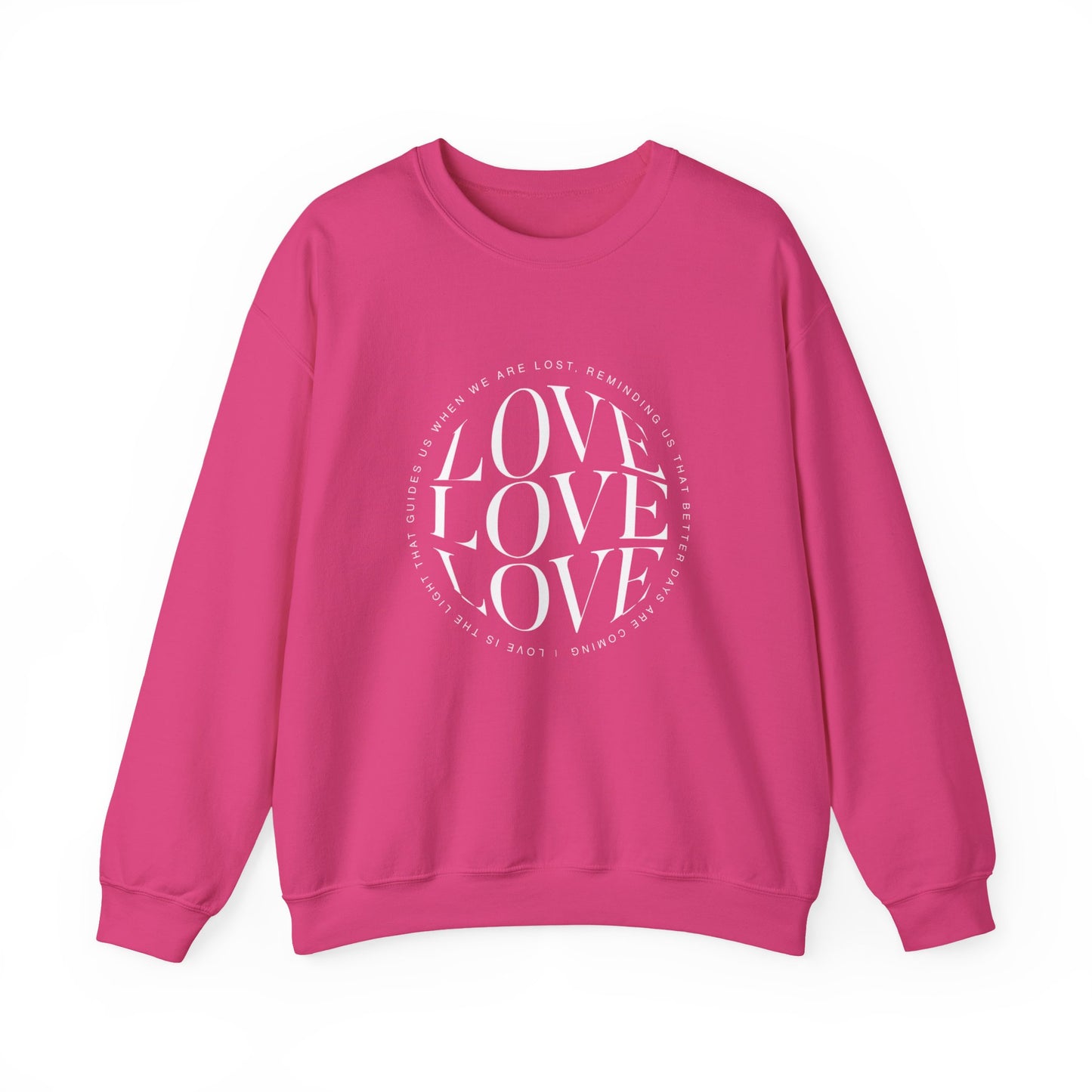 Love Circle Crewneck Sweatshirt — 'LOVE LOVE LOVE' Graphic Pullover
