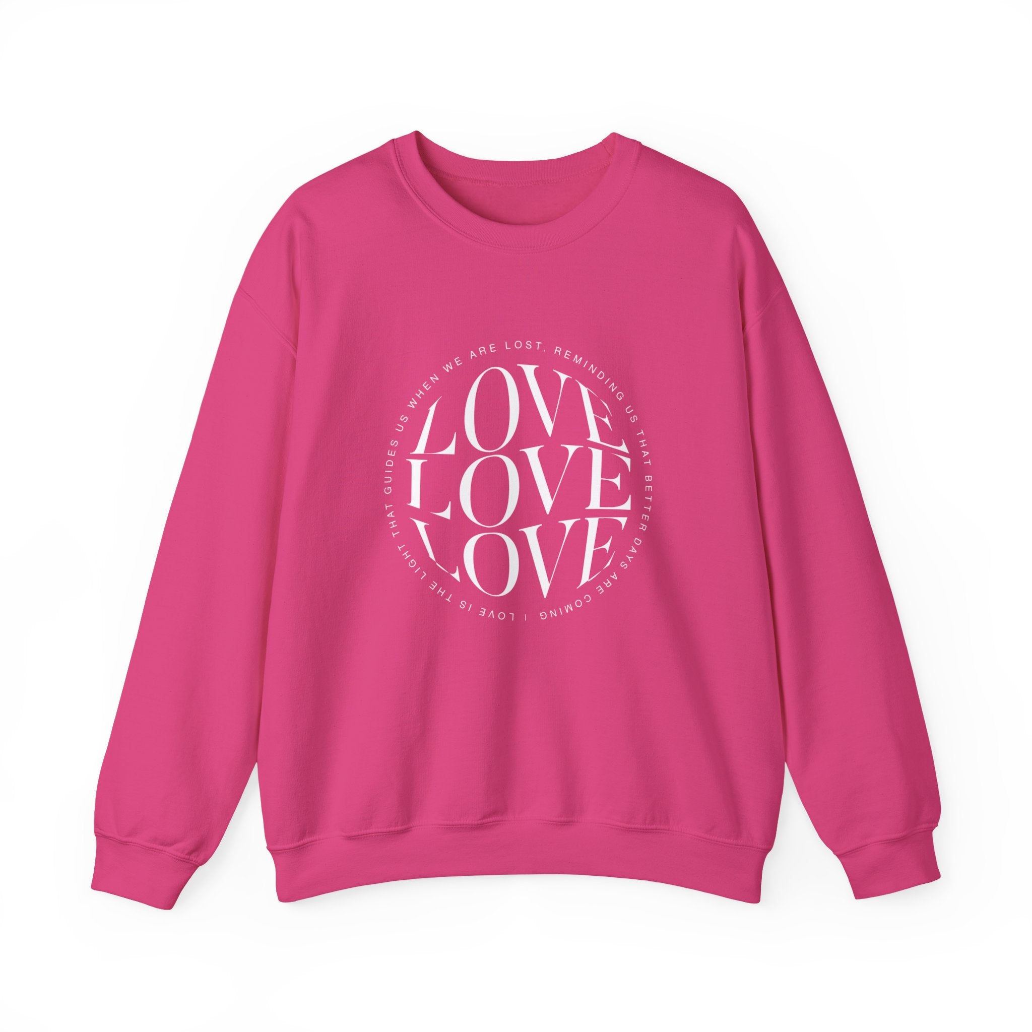 Love Circle Crewneck Sweatshirt — 'LOVE LOVE LOVE' Graphic Pullover