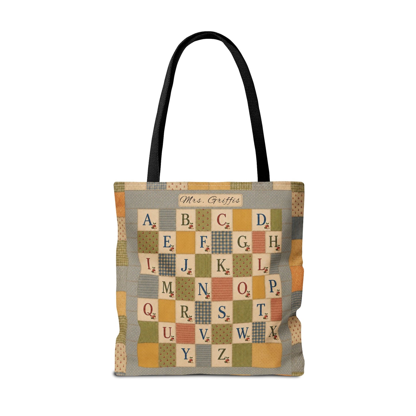 Personalized Teacher Tote Bag, Custom Name Alphabet Quilt Bag, Vintage ABC School Bag, Teacher Gift, Back to School Tote
