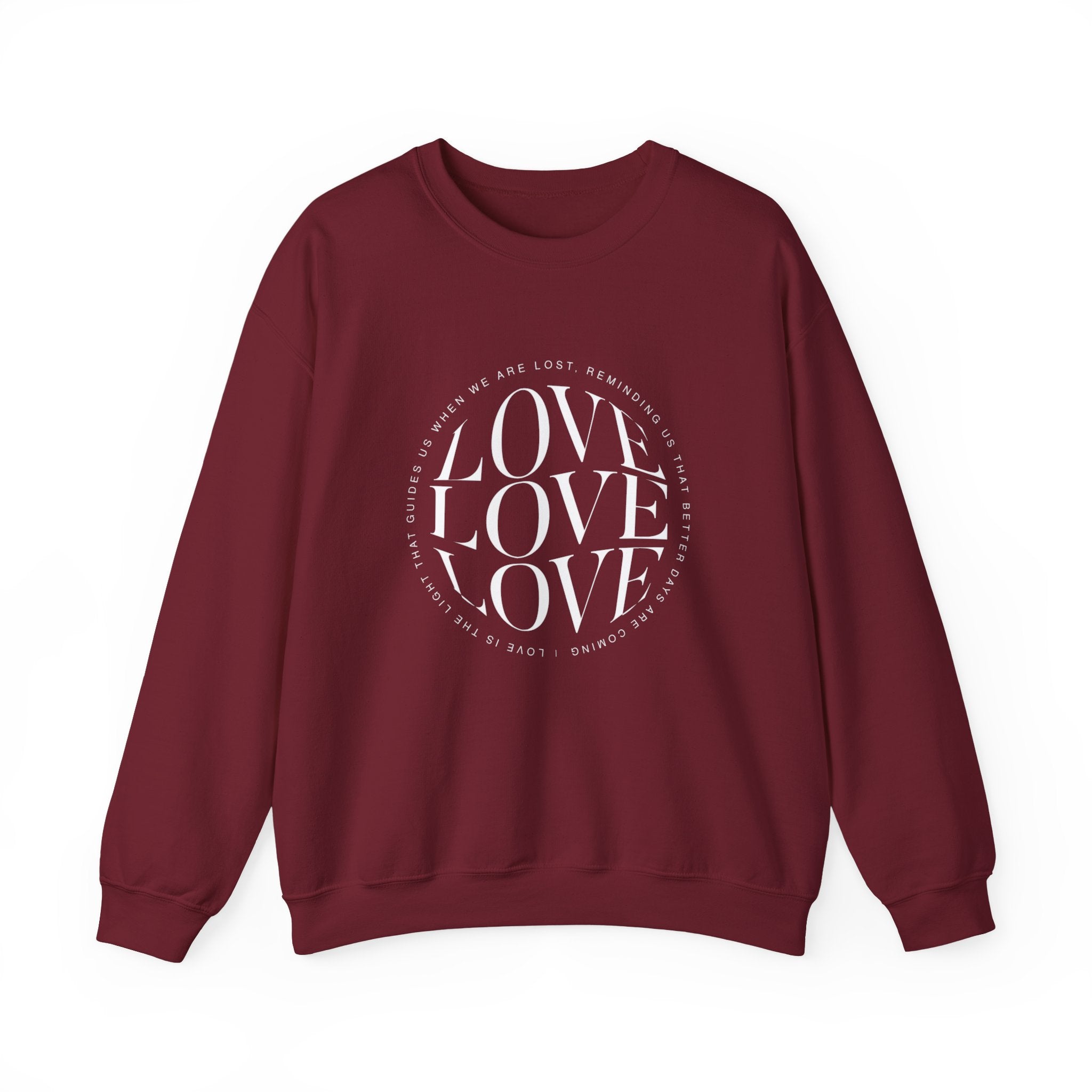 Love Circle Crewneck Sweatshirt — 'LOVE LOVE LOVE' Graphic Pullover