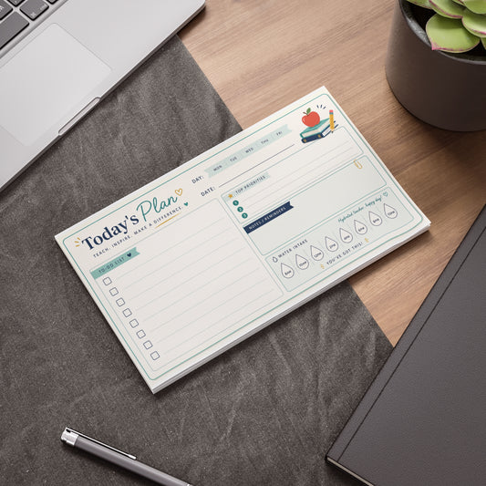 Teacher Notepad, Post-it Desk Pad, Daily Planner To Do List Water Tracker, 50 Sticky Sheets, Teacher Appreciation Back to School Gift