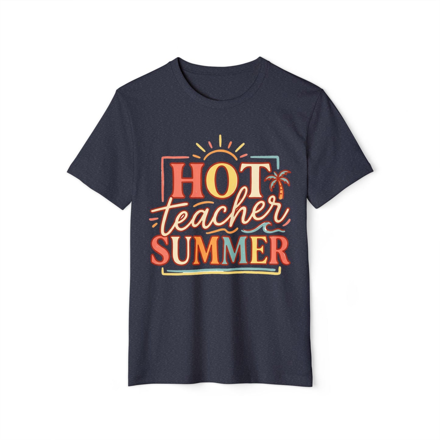 Teacher Summer T‑Shirt - Organic "Hot Teacher Summer" Retro Sun Design