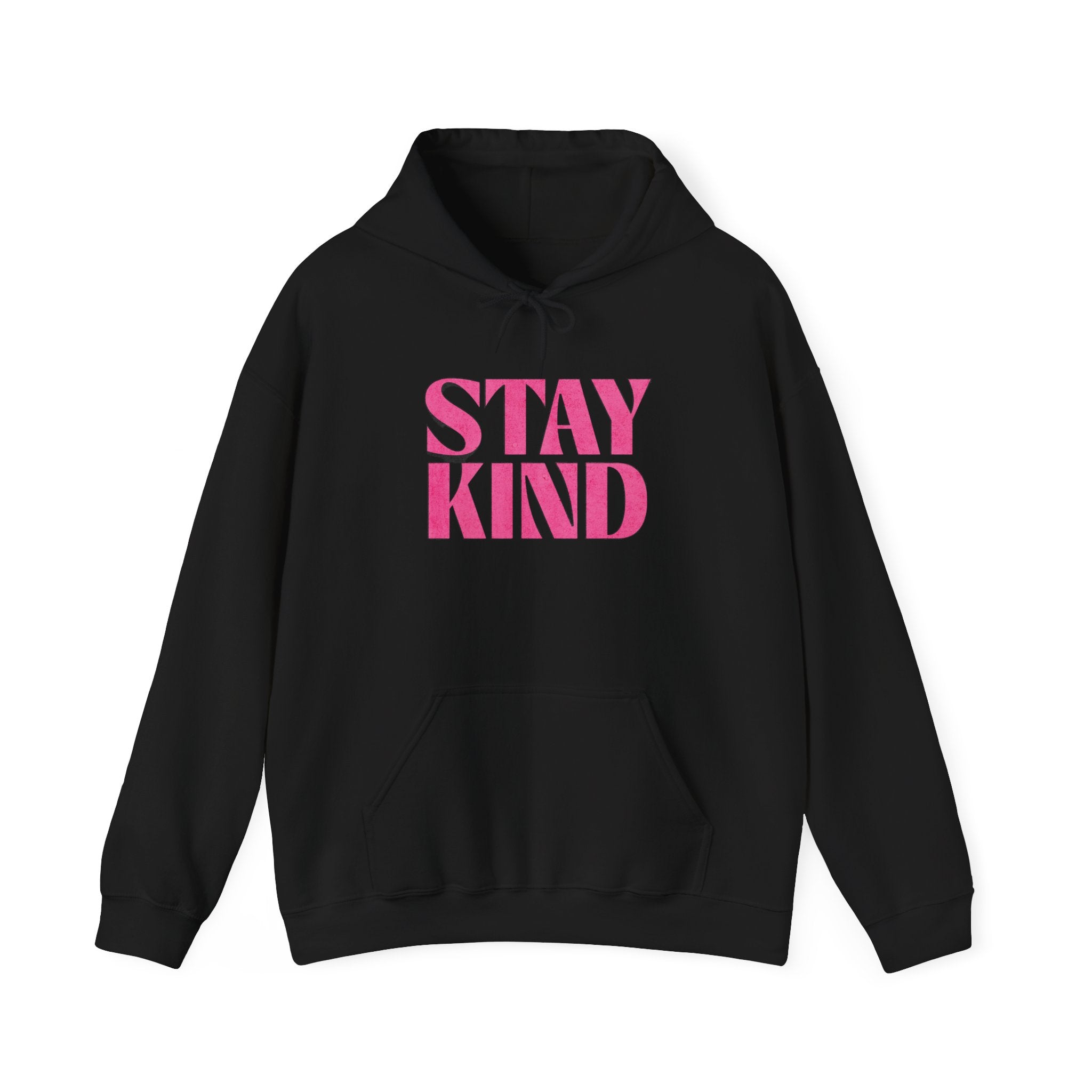 Stay Kind Hoodie — Pink Retro Block Letter Graphic Pullover