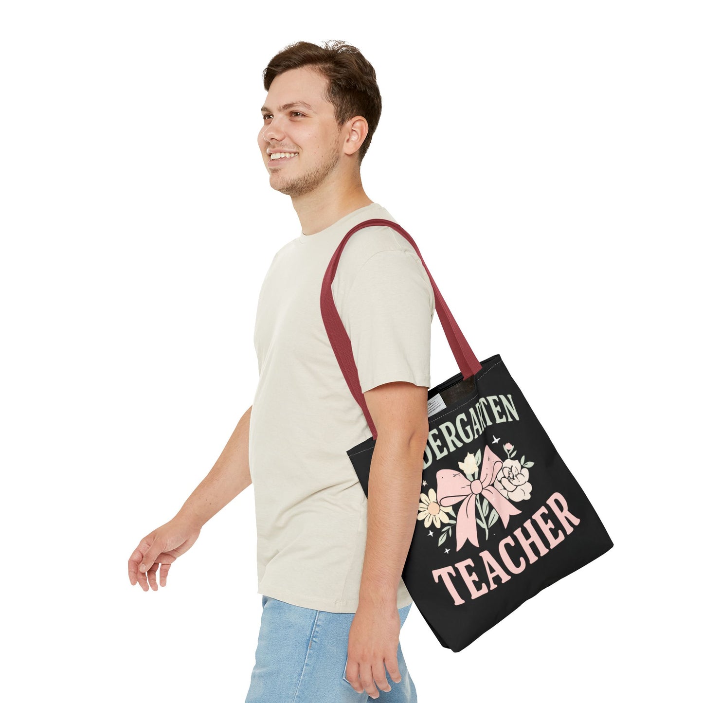 Kindergarten Teacher Floral Tote Bag – Cute Bow & Flowers Teacher Gift