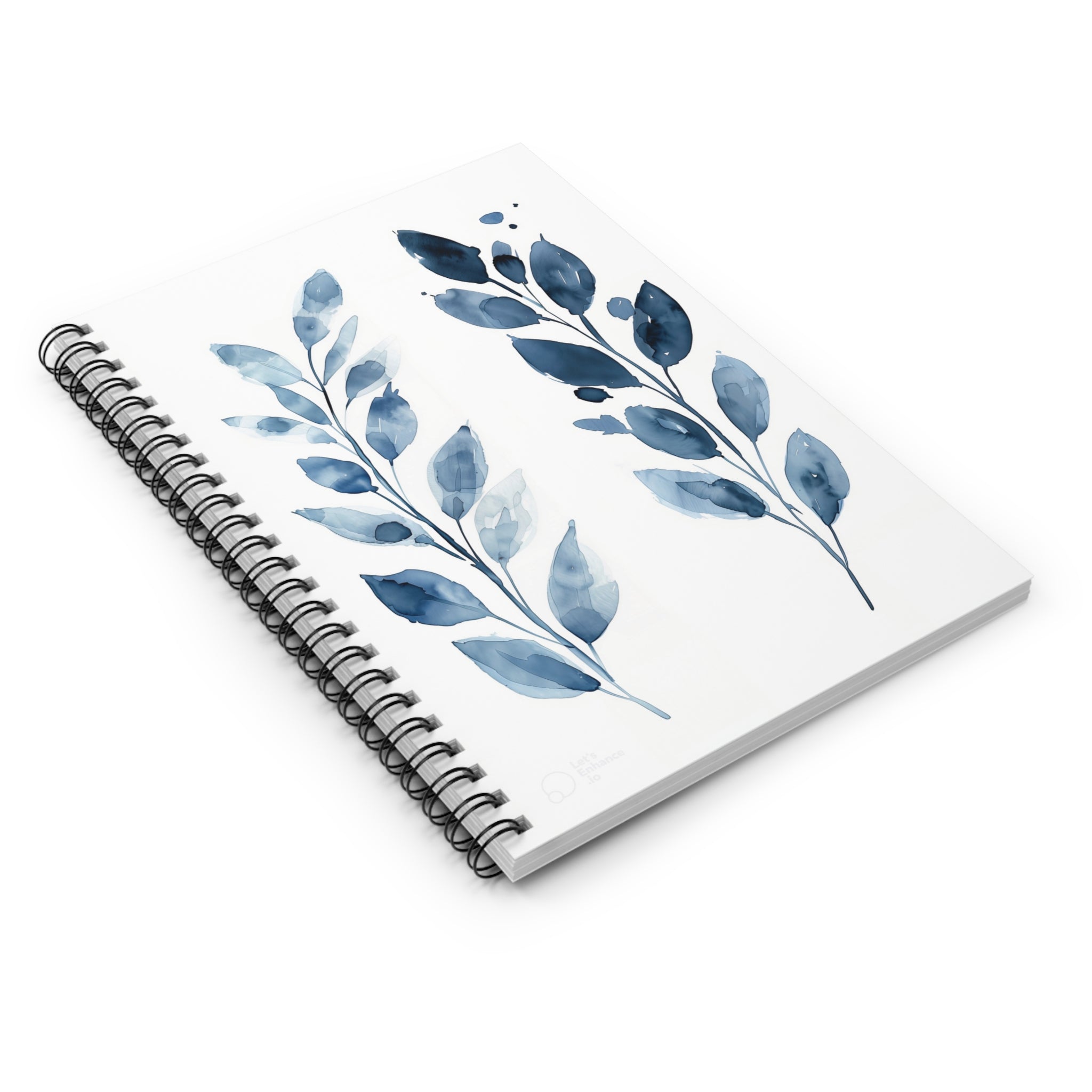 Elegant Floral Spiral Notebook - Ruled Line, Journal, Planner, Stationery Gift, Watercolor Leaves Decor
