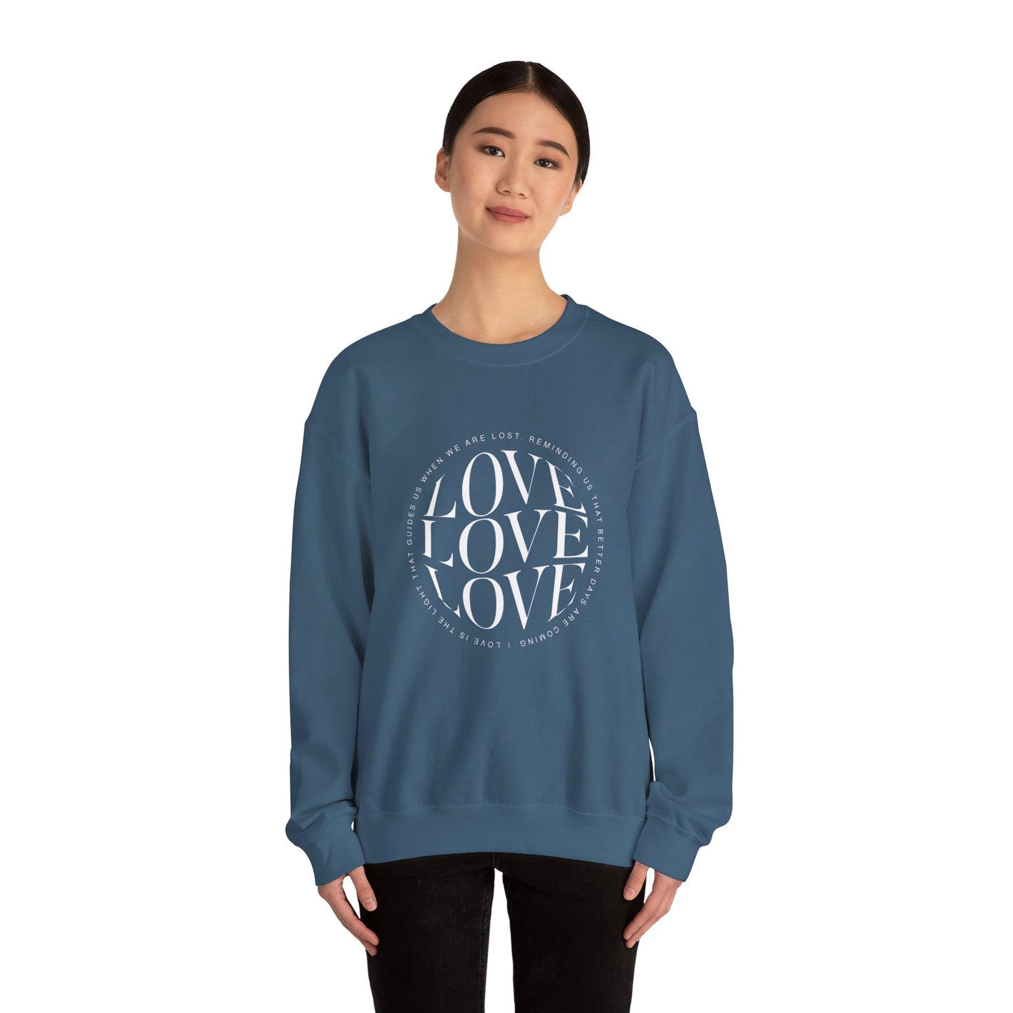 Love Circle Crewneck Sweatshirt — 'LOVE LOVE LOVE' Graphic Pullover