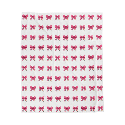 Pink Bow Pattern Velveteen Plush Blanket – Soft Cozy Throw for Girls, Gifts & Nursery Décor