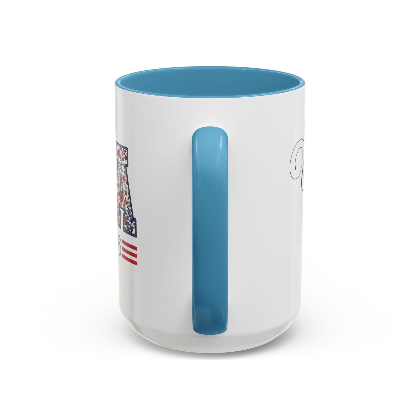 Personalized Patriotic Mug, Custom Name Ceramic Coffee Cup, USA Floral Accent Mug, Fourth of July Hostess Gift, 11oz 15oz