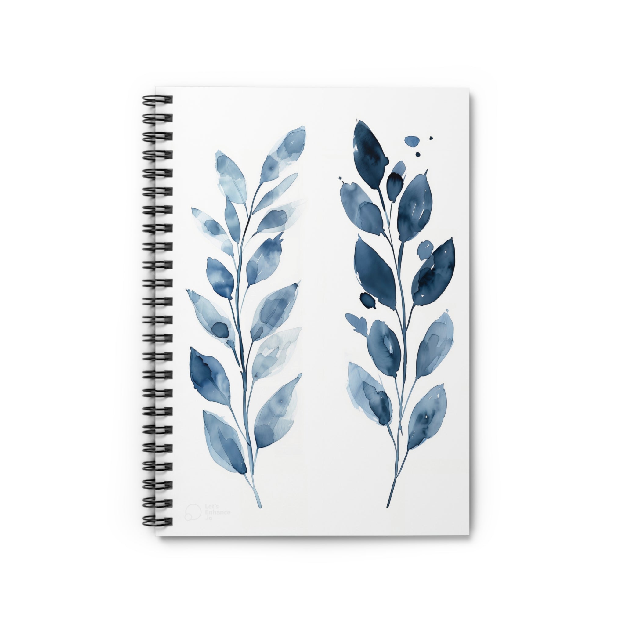 Elegant Floral Spiral Notebook - Ruled Line, Journal, Planner, Stationery Gift, Watercolor Leaves Decor