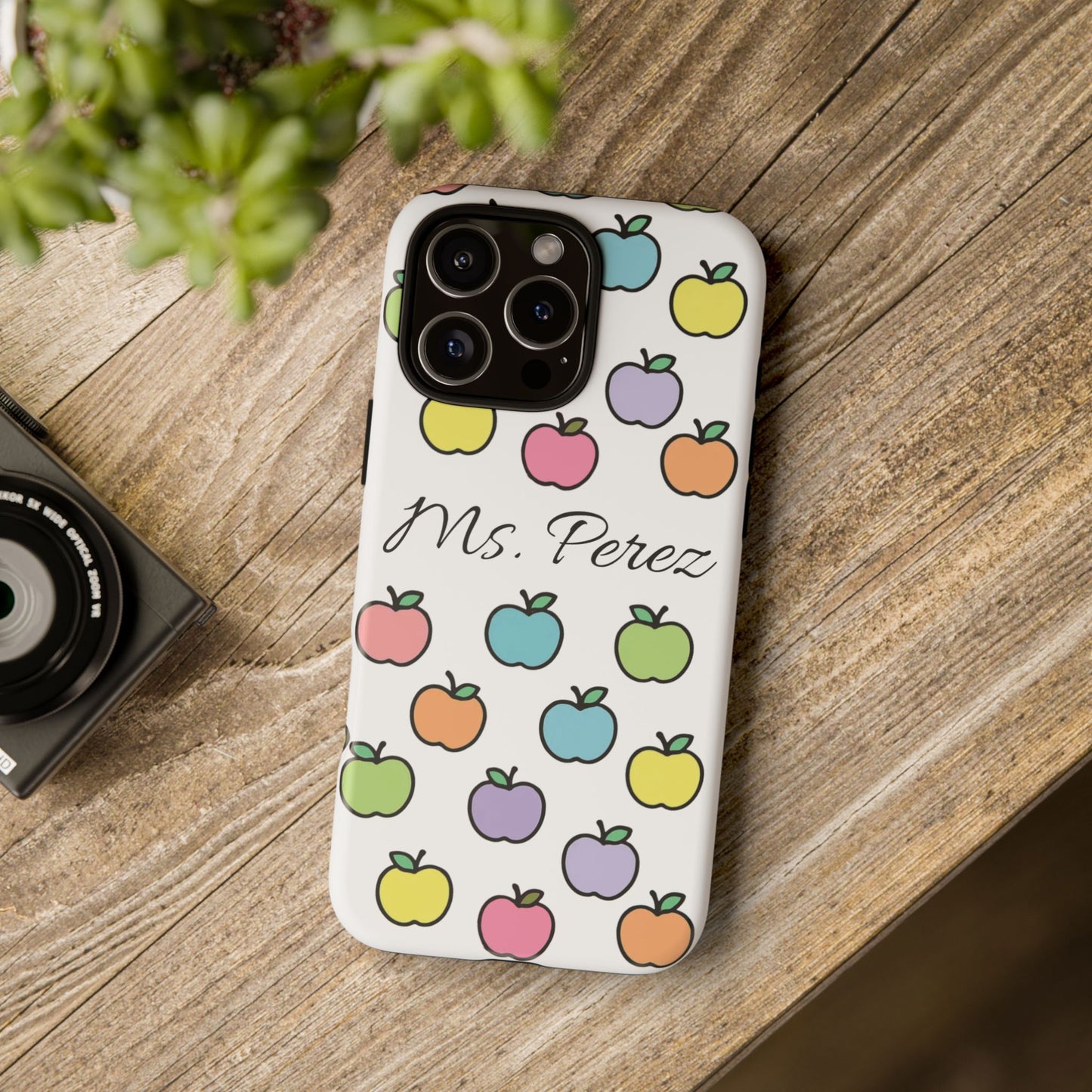 Personalized Teacher Apple Phone Case | Custom Name Teacher iPhone Case | Cute Apple Pattern Phone Case | Teacher Gift