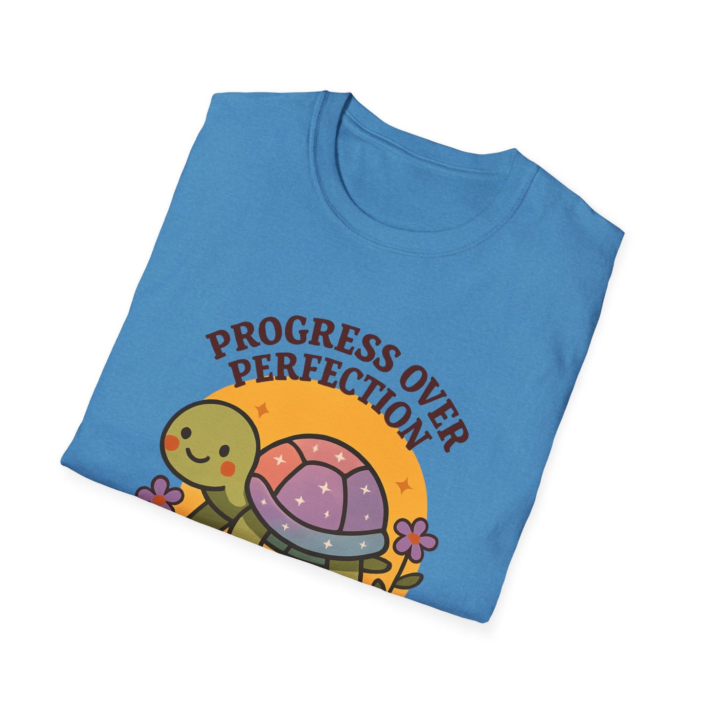 Progress Over Perfection Shirt – Cute Turtle Graphic Tee, Comfort Colors Inspired, Growth Mindset T-Shirt for Teachers, Students & Everyday Wear
