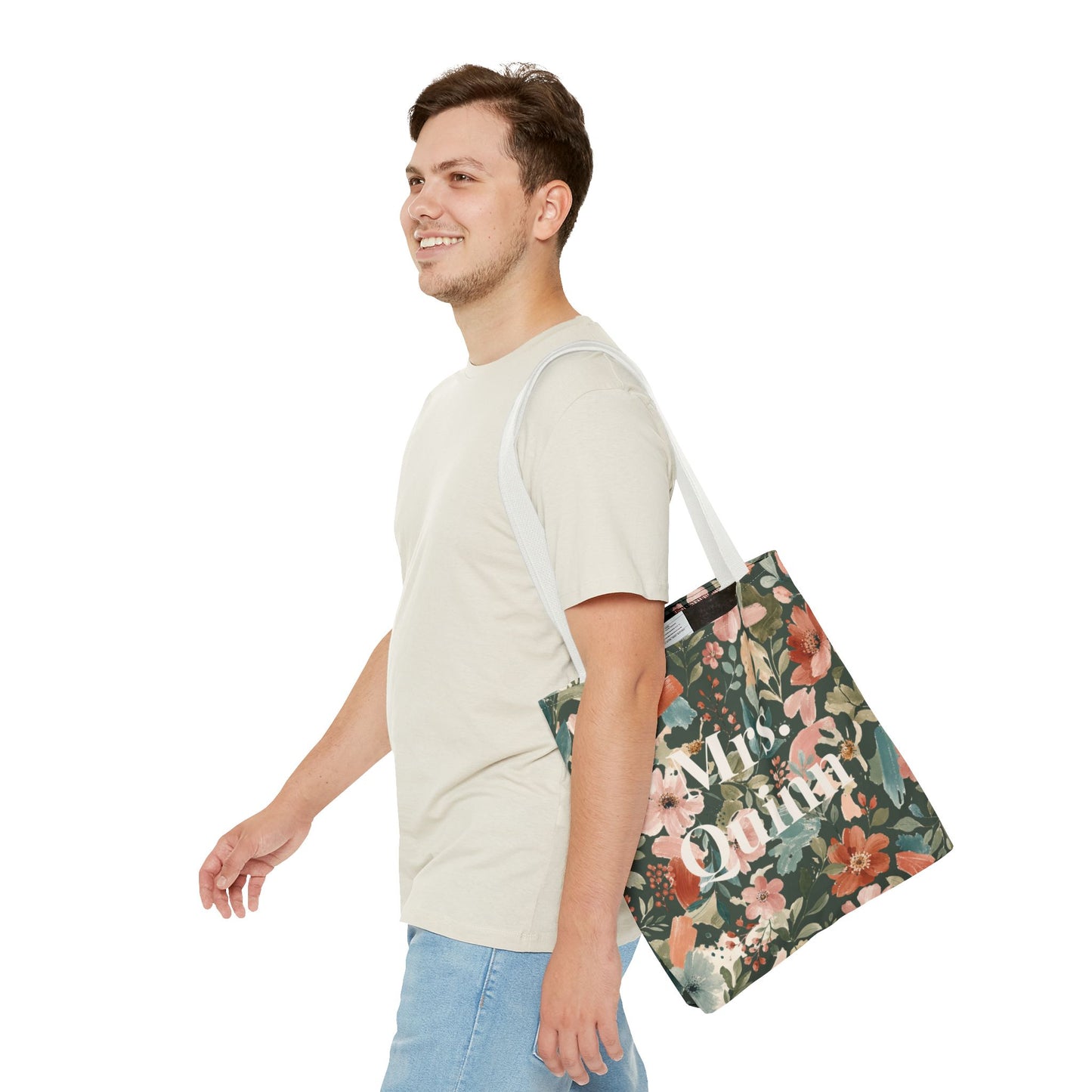 Personalized Floral Teacher Tote Bag: Custom Name Daily School Carryal