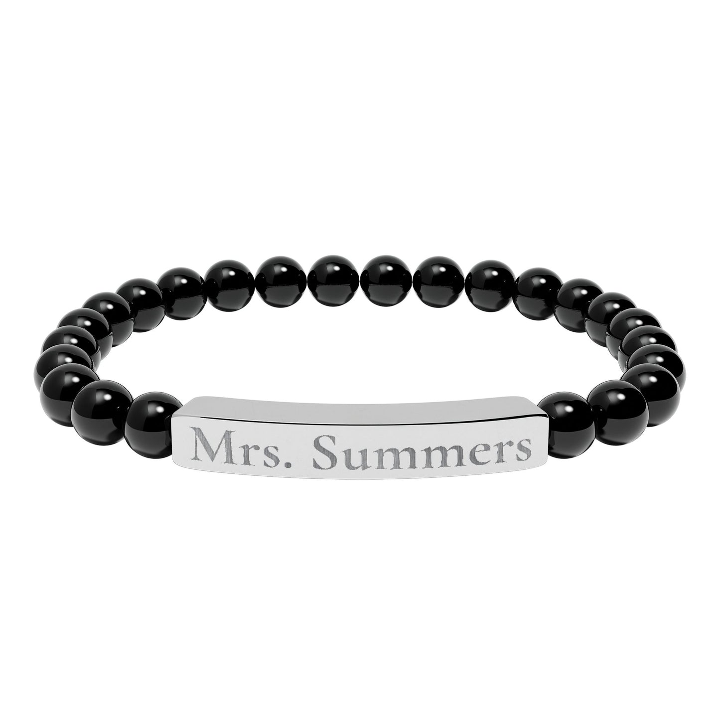 Personalized Teacher Bracelet, Custom Engraved Name Bar Bracelet, Natural Stone Beaded Gift for Teacher Appreciation or School Staf
